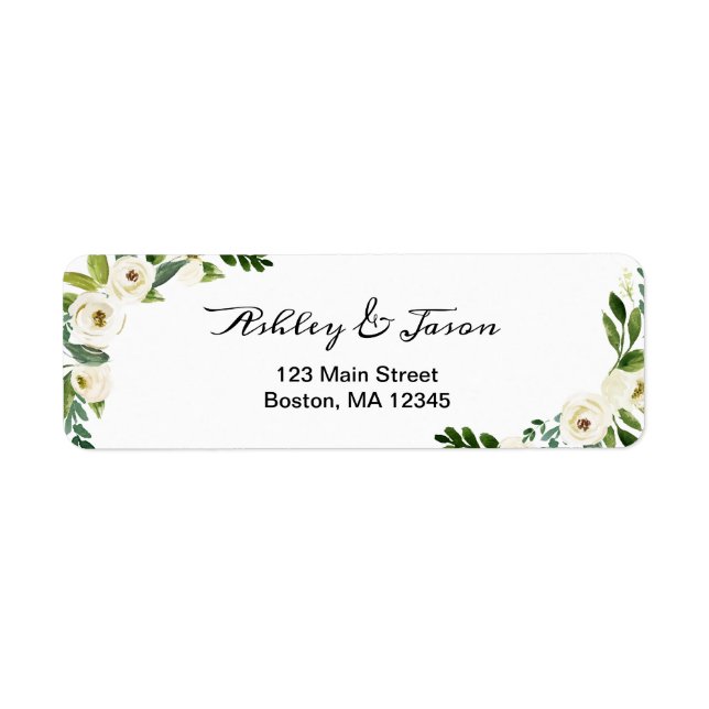 Etiqueta de Endereço de Devolução de Flor Branco d (Frente)