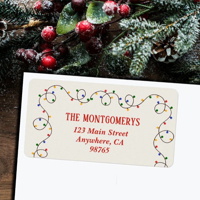 Etiqueta de Endereço de Devolução de Luzes de Nata (Retro vintage Christmas light strand return address labels)