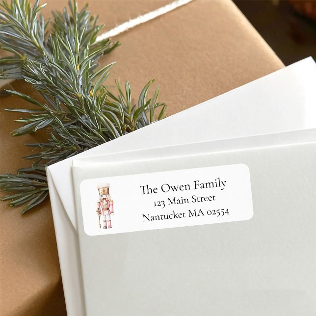 Etiqueta de Endereço de Devolução de Natal com Noz (Pink Christmas Nutcracker return address label)