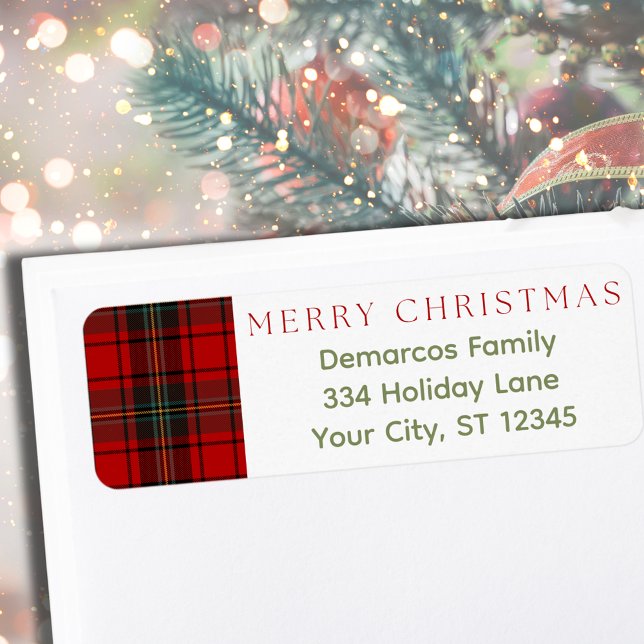 Etiqueta de Endereço de Devolução de Natal de xadr (Plaid Merry Christmas Return Address Label
)