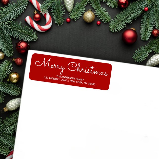 Etiqueta de Endereço de Devolução de Natal Vermelh (Elegant red Christmas Return Address Label)