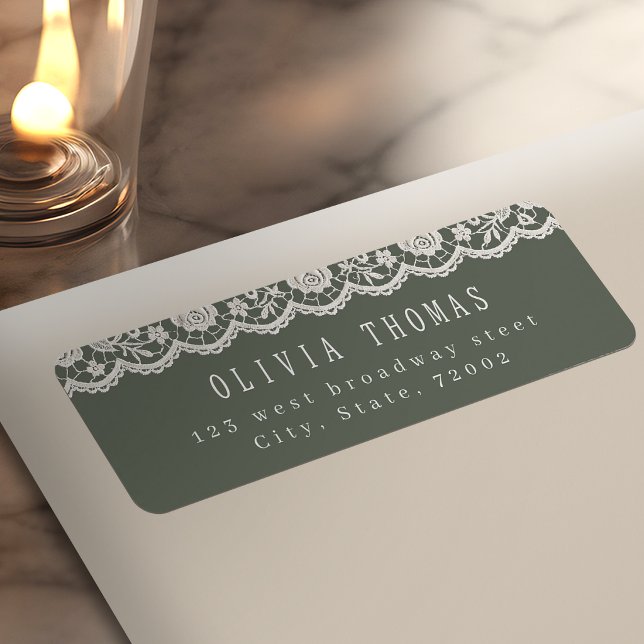 Etiqueta de Endereço de Devolução em Renda Floral  (Sage Green Floral Vintage Lace Return Address Label)