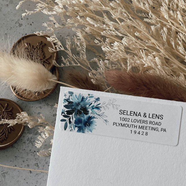 Etiqueta de Endereço de Devolução Floral Azul do M (Criador carregado)