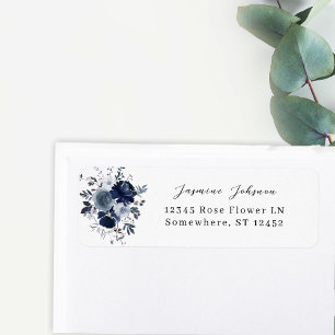 Etiqueta de Endereço de Devolução Floral Azul e Ma