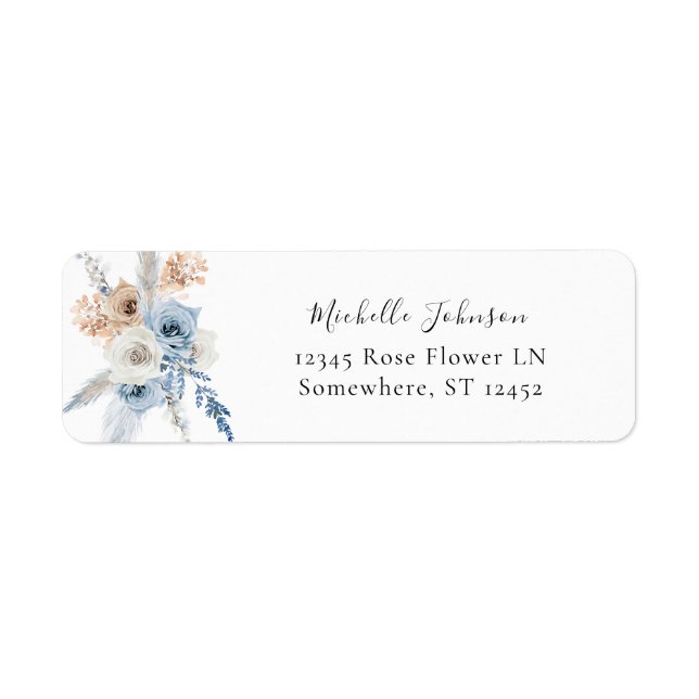 Etiqueta de Endereço de Devolução Floral Boho Azul (Frente)