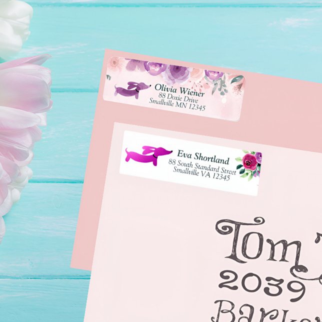 Etiqueta de Endereço de Devolução Floral Dachshund (Cottagecore dachshund floral address labels - wedding or everyday use)