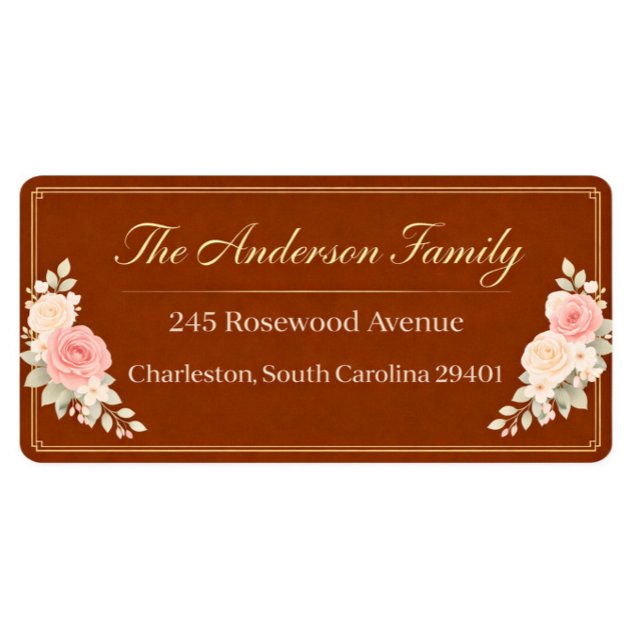 Etiqueta de Endereço de Devolução Floral de Luxo C (Elegant Floral Address Label — Personalized family stationery featuring soft blush roses and warm br)