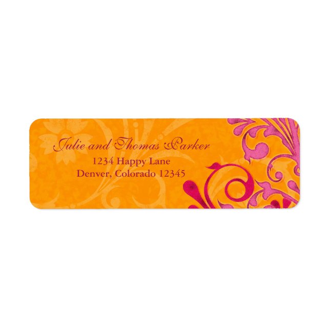 Etiqueta de Endereço de Devolução Floral Laranja C (Frente)
