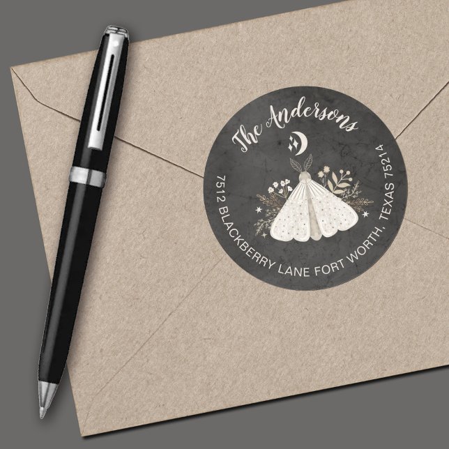 Etiqueta de Endereço de Devolução Mística Celestia (An elegant celestial moth return address label)