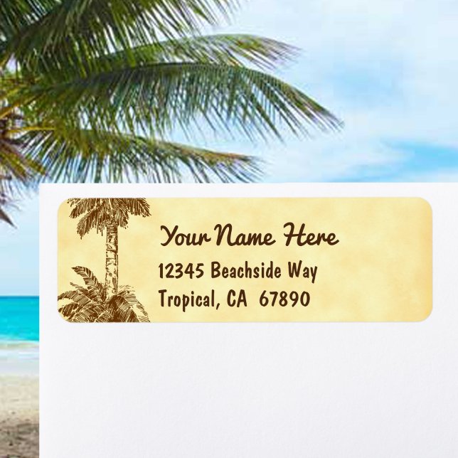 Etiqueta de Endereço de Devolução Personalizada de (Rustic palm tree etching palm tree return address label)