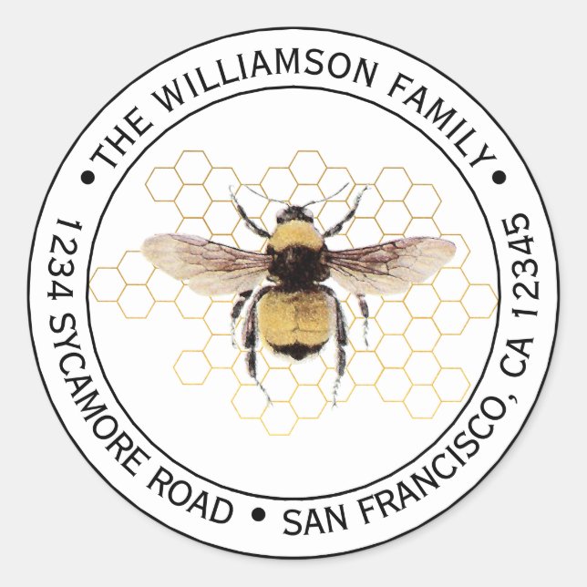 Etiqueta de Endereço de Devolução Redonda Abelha O (Frente)