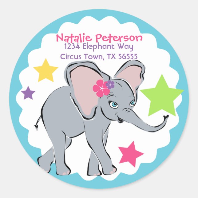 Etiqueta de Endereço de Elefante para Menina Bonit (Frente)