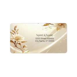 Etiqueta de Endereço de Flores Brancas e Douradas