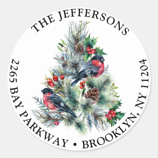 Etiqueta de Endereço de Folhagem de Natal & Red Bi (Frente)