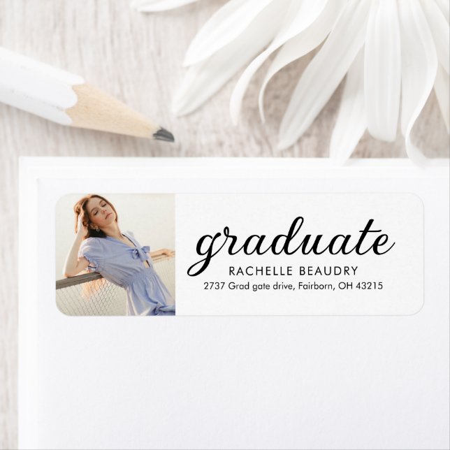 Etiqueta de Endereço de Foto de Formatura Simples  (Insitu)