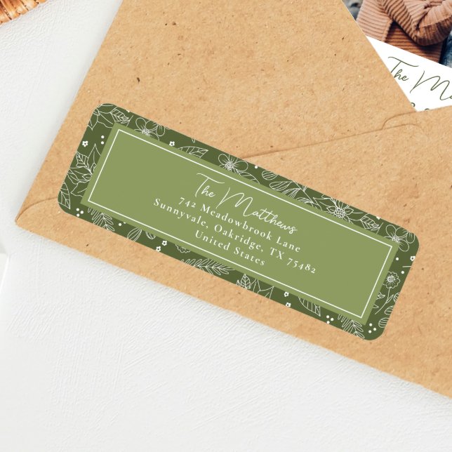 Etiqueta de Endereço de Natal Botânico Verde Elega (Criador carregado)