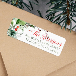 Etiqueta de Endereço de Natal com Vegetação em Aqu