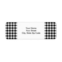 Etiqueta de endereço de padrão Gingham preto-e-bra