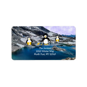 Etiqueta de Endereço de Pinguins Pescando
