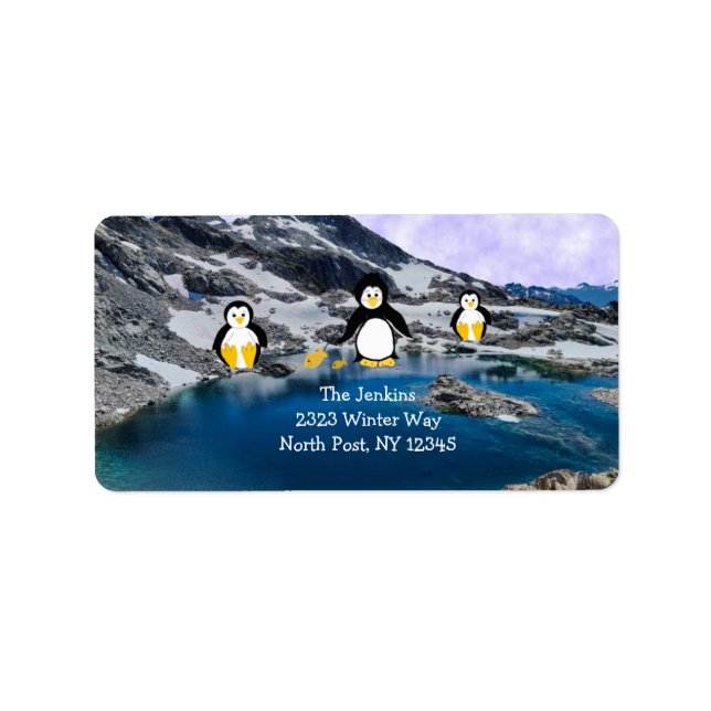 Etiqueta de Endereço de Pinguins Pescando (Frente)