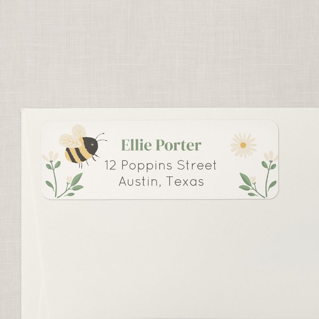 Etiqueta de Endereço de Remetente de Abelha e Flor (Wildflower Flight - Honey Bee Return Address Label)