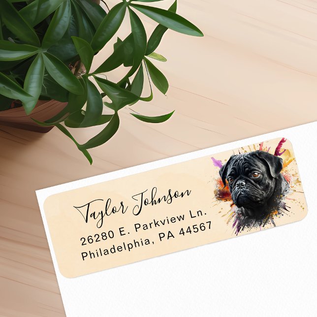 Etiqueta de Endereço de Remetente de Cachorro Pug (Criador carregado)