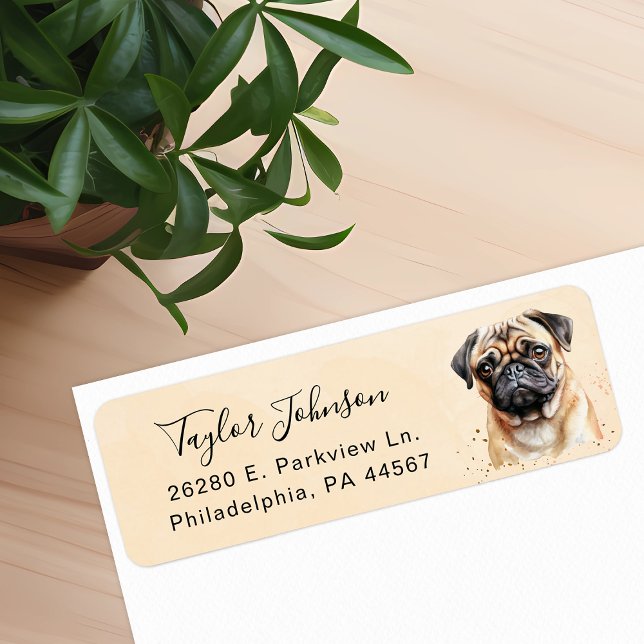 Etiqueta de Endereço de Remetente de Cachorro Pug (Criador carregado)