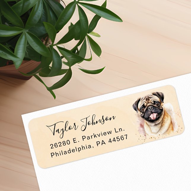 Etiqueta de Endereço de Remetente de Cachorro Pug (Criador carregado)
