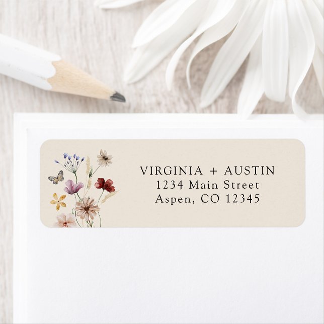 Etiqueta de Endereço de Remetente de Flor Silvestr (Tan Chic Boho Wildflower Return Address Label by Painted Paperie
)