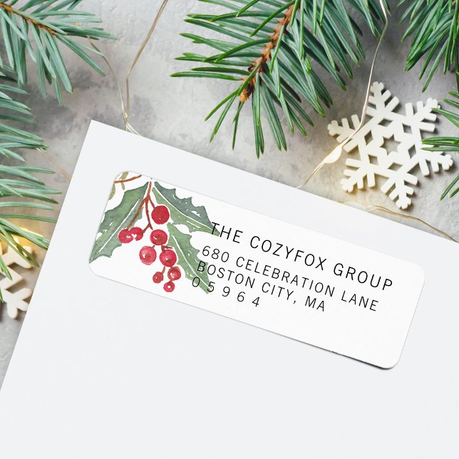 Etiqueta de Endereço de Retorno com Folha de Natal (Christmas Holly Berry Return Address Label)