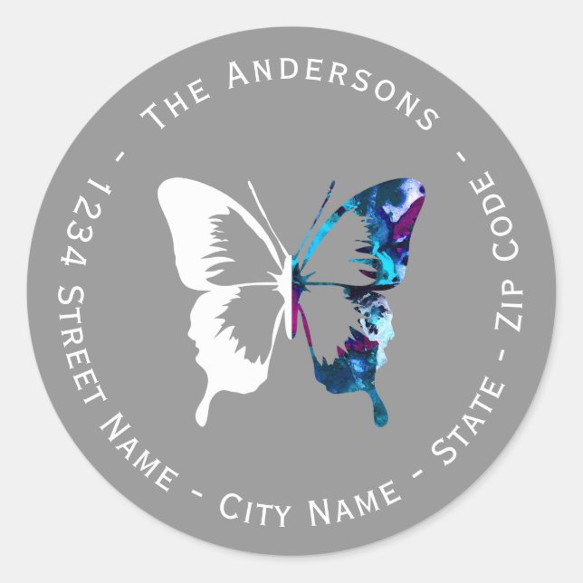 Etiqueta de Endereço de Retorno de Borboleta Branc (Frente)