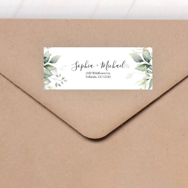 Etiqueta de Endereço de Retorno de Casamento Eucal (Criador carregado)