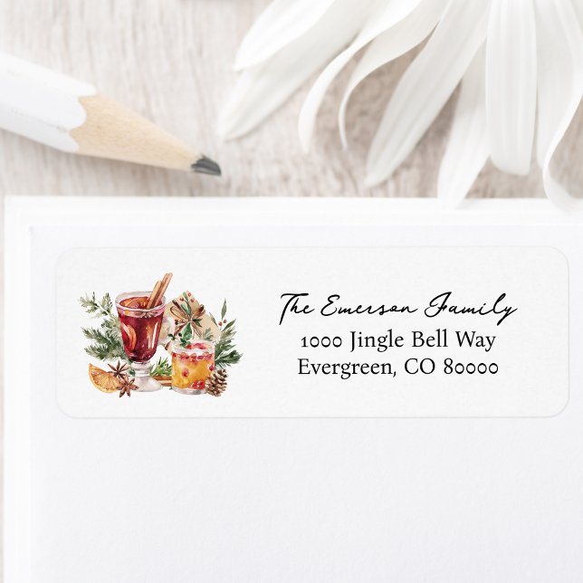 Etiqueta de Endereço de Retorno de Feriado Cocktai (Watercolor Cocktail Party Botanical Holiday Return Address Label Personalized by Painted Paperie
)