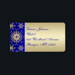Etiqueta de Endereço de Retorno de Flocos de Neve<br><div class="desc">Este marinho festivo e elegante e azul real com brilho dourado (IMPRESSO, não real) flocos de neve retorna a etiqueta correspondente ao convite de casamento mostrado abaixo e é projetado para ser usado na frente dos envelopes rsvp se você não estiver comprando os envelopes correspondentes. ***Tenha cuidado se você fizer...</div>