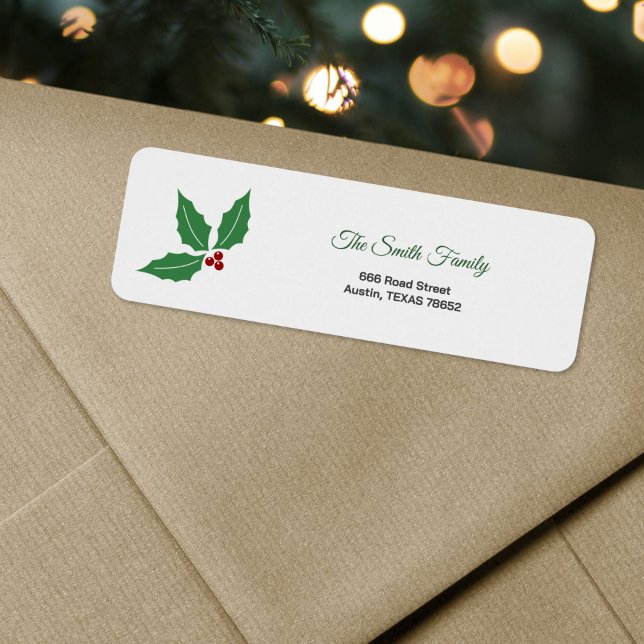 Etiqueta de Endereço de Retorno de Natal (Christmas Holly Return Address Label)