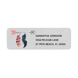 Etiqueta de Endereço de Retorno de Seta e Penas de