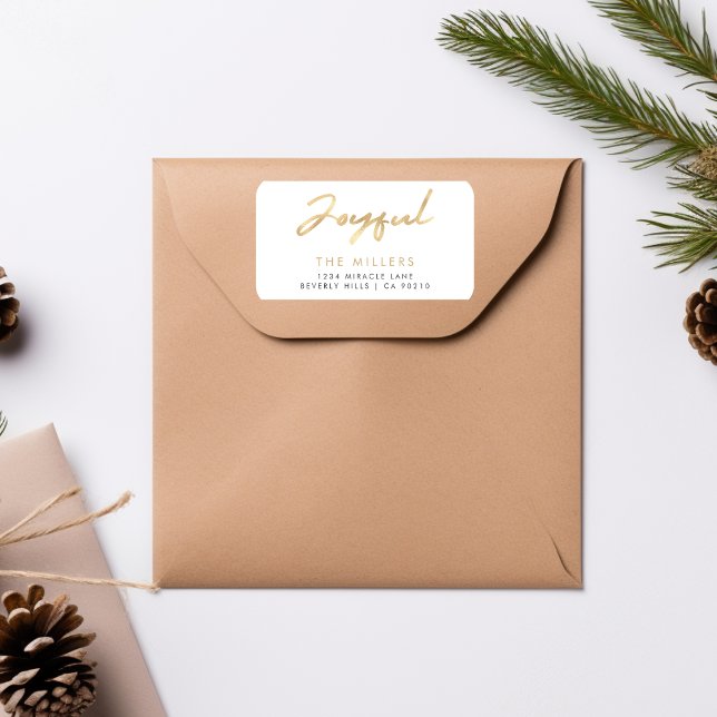 Etiqueta de Endereço de Retorno Elegante Dourado F (Joyful Faux Gold Elegant Return Address Label)