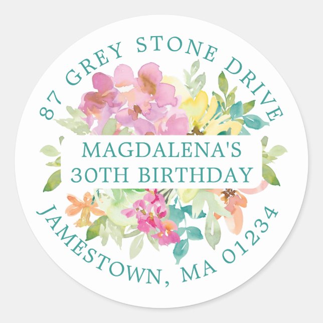 Etiqueta de Endereço de Retorno Floral de aniversá (Frente)