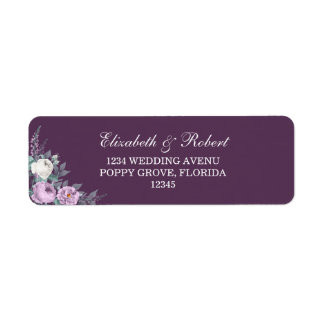 Etiqueta de Endereço de Retorno Floral Roxo Escuro