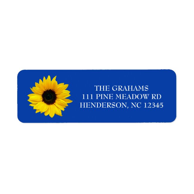 Etiqueta de Endereço de Retorno Girassol Azul Real (Frente)