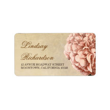 etiqueta de endereço de vintage com flor rosa de p