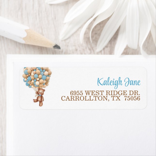 Etiqueta de Endereço do Bear com Balões (Insitu)
