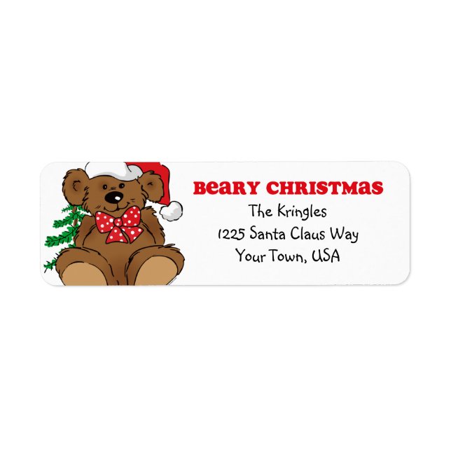 Etiqueta de endereço do Natal de Beary (Frente)