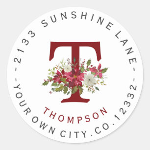 Etiqueta de Endereço do Natal Poinsettia Monograma