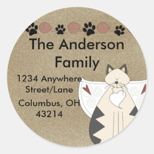 Etiqueta de endereço do remetente redonda do gato