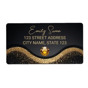 Etiqueta de Endereço elegante Preto do ouro com Di