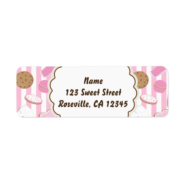 Etiqueta de Endereço Festa Meninas Rosa Cookies &  (Frente)