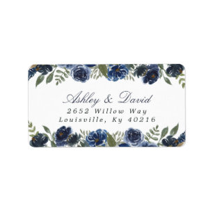 Etiqueta de Endereço Floral Aquarela Flores Azul M