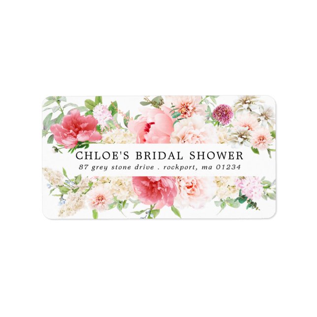 Etiqueta de Endereço Floral Rosa Blush Peônia Boho (Frente)