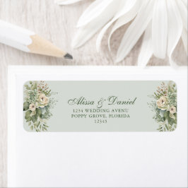Etiqueta de Endereço Floral Verde Sálvia Suave